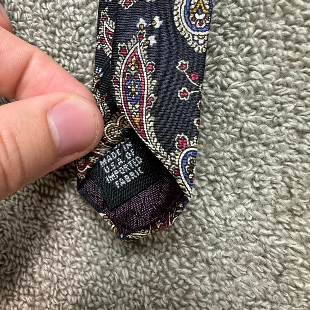 Christian Dior Monsieur Paisley Silk Tie Navy Blue Burgundy Gold USA Made 55in